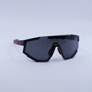 Prada PS04WSF DG006F Sunglasses Black Rubber Shield Frame, Grey Lenses